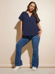Yours Curve Blue 100% Cotton Dobby Blouse - Image 3 of 6