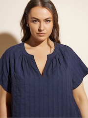 Yours Curve Blue 100% Cotton Dobby Blouse - Image 5 of 6