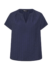 Yours Curve Blue 100% Cotton Dobby Blouse - Image 6 of 6
