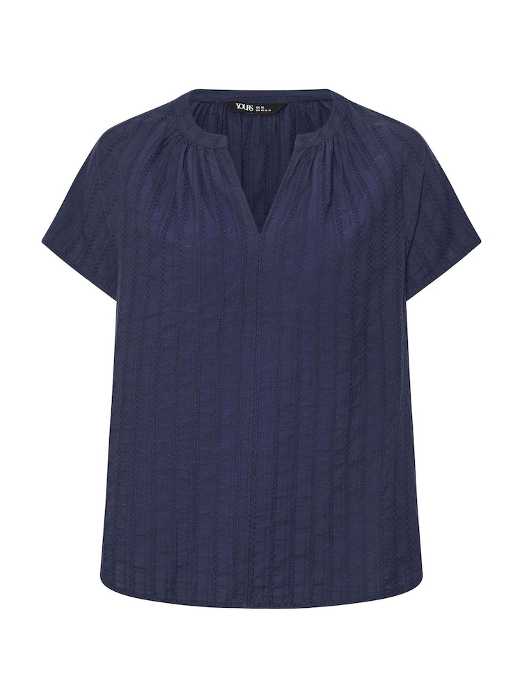 Yours Curve Blue 100% Cotton Dobby Blouse - Image 6 of 6