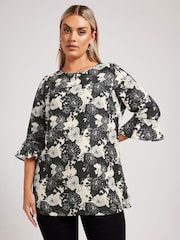 Yours Curve Black London Crochet Trim Blouse - Image 1 of 5