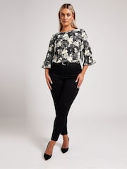 Yours Curve Black London Crochet Trim Blouse - Image 2 of 5