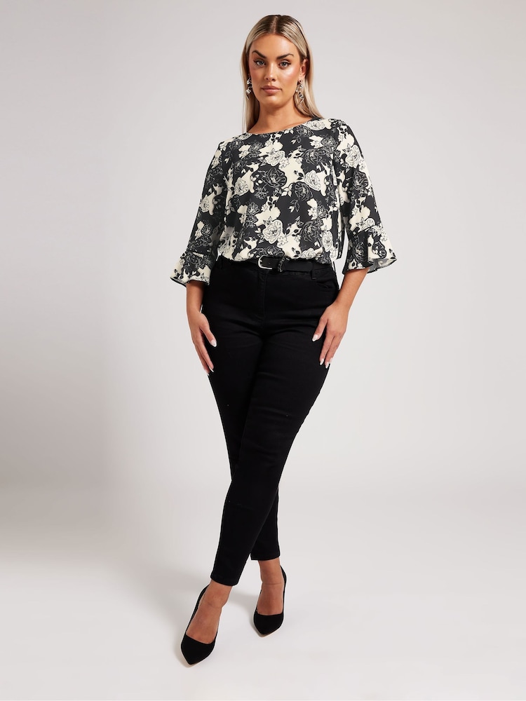 Yours Curve Black London Crochet Trim Blouse - Image 2 of 5