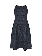 Yours Curve Blue London Jacquard V-Neck Prom Skater Dress - Image 5 of 5