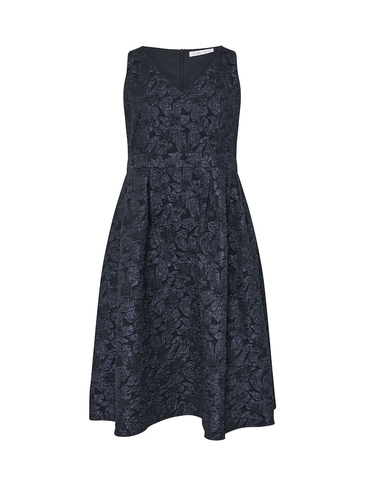 Yours Curve Blue London Jacquard V-Neck Prom Skater Dress - Image 5 of 5