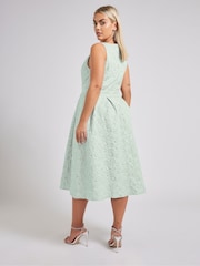 Yours Curve Green London Jacquard V-Neck Prom Skater Dress - Image 3 of 5