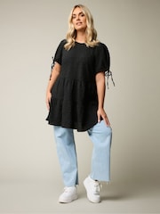 Yours Curve Black Textured Ditsy Tiered Smock Top - Image 2 of 6