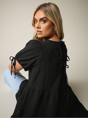 Yours Curve Black Textured Ditsy Tiered Smock Top - Image 5 of 6