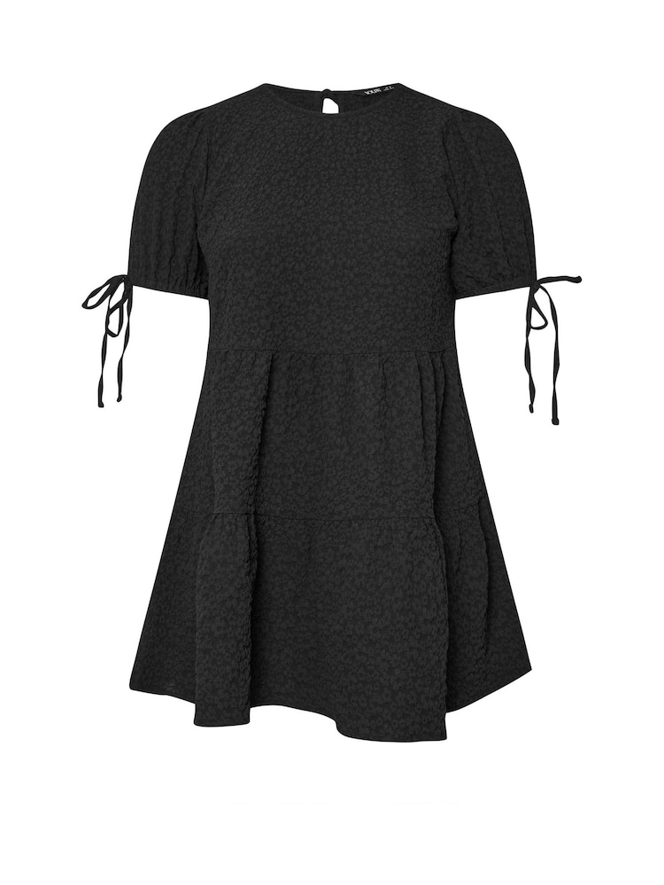 Yours Curve Black Textured Ditsy Tiered Smock Top - Image 6 of 6