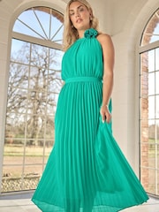 Темно-синий - Yours Curve London Pleated Choker Corsage Dress - Image 1 of 6