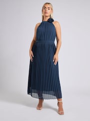 Синий - Yours Curve London Pleated Choker Corsage Dress - Image 1 of 5