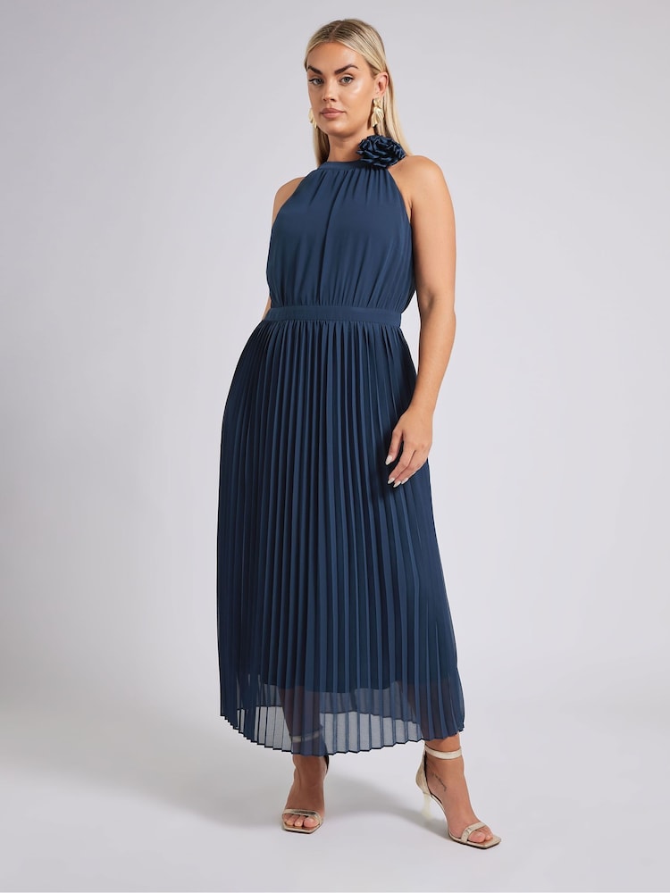 Синий - Yours Curve London Pleated Choker Corsage Dress - Image 2 of 5