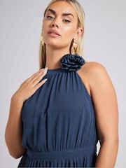 Синий - Yours Curve London Pleated Choker Corsage Dress - Image 4 of 5
