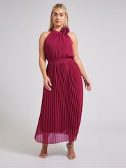 Красный - Yours Curve London Pleated Choker Corsage Dress - Image 1 of 5