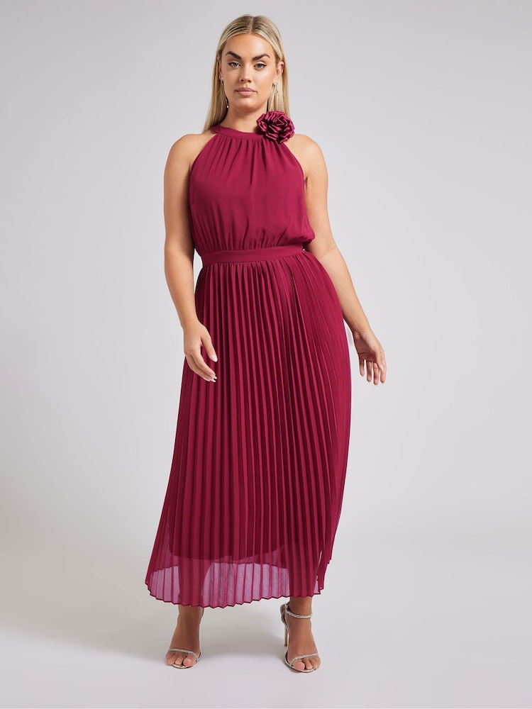 Красный - Yours Curve London Pleated Choker Corsage Dress - Image 1 of 5