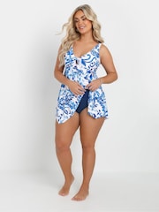 Yours Curve Blue Ocean Tropic Knot Front Tankini - Image 2 of 7