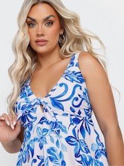 Yours Curve Blue Ocean Tropic Knot Front Tankini - Image 4 of 7