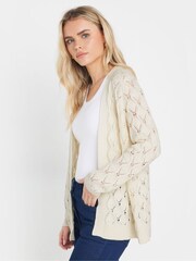 M&Co Natural Petite Edge To Edge Mid Length Crochet Cardigan - Image 1 of 5