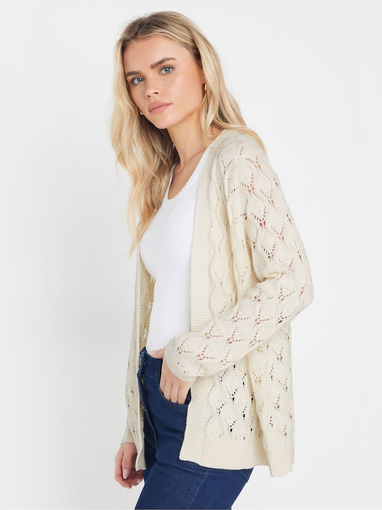 M&Co Natural Petite Edge To Edge Mid Length Crochet Cardigan - Image 1 of 5