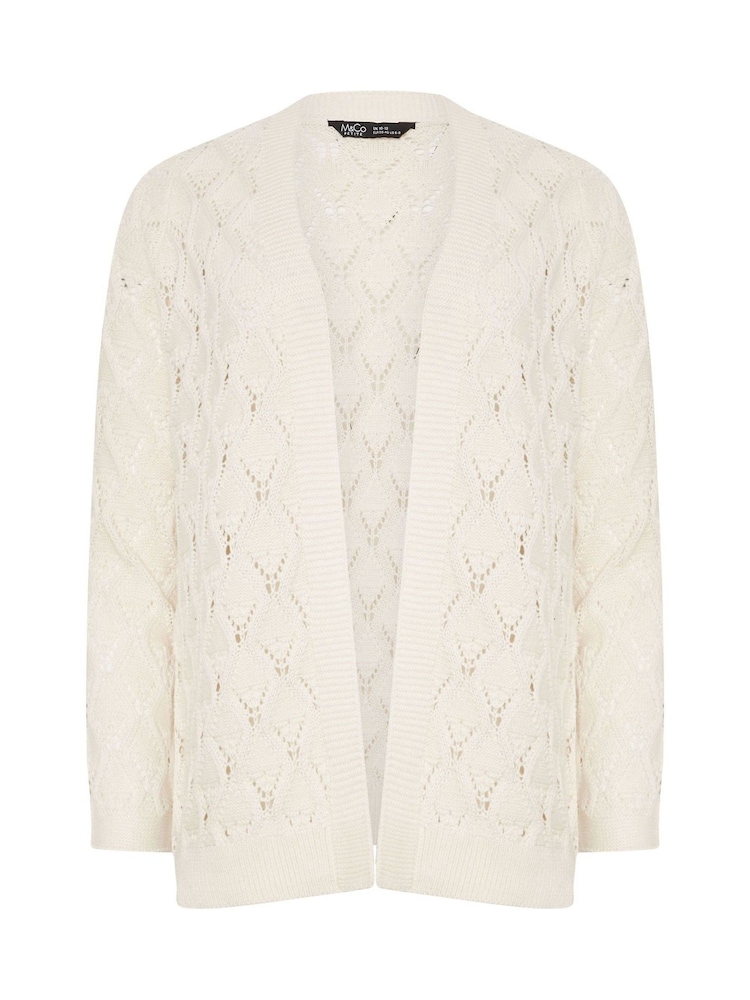 M&Co Natural Petite Edge To Edge Mid Length Crochet Cardigan - Image 5 of 5
