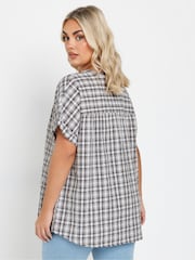 Yours Curve Grey Textured Notchneck Blouse - Image 3 of 5