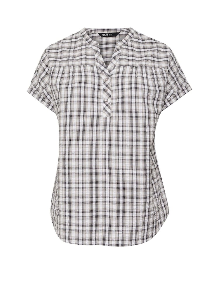 Yours Curve Grey Textured Notchneck Blouse - Image 5 of 5