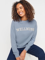 M&Co Blue Placement Wellness Crew Neck 100% Cotton Sweat Top - Image 4 of 5