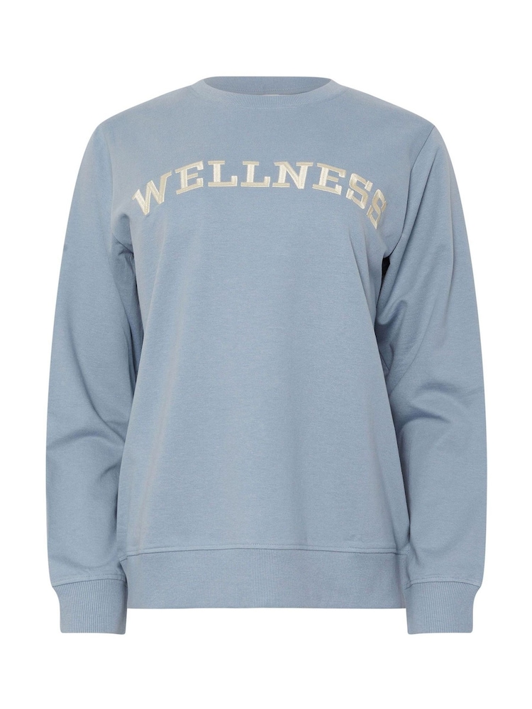 M&Co Blue Placement Wellness Crew Neck 100% Cotton Sweat Top - Image 5 of 5