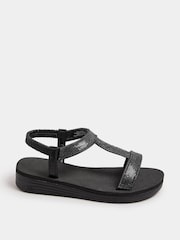 Yours Curve Black Wide Fit Extra-Wide Fit Diamante T Bar Sandal - Image 2 of 5