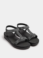 Yours Curve Black Wide Fit Extra-Wide Fit Diamante T Bar Sandal - Image 3 of 5