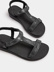 Yours Curve Black Wide Fit Extra-Wide Fit Diamante T Bar Sandal - Image 4 of 5