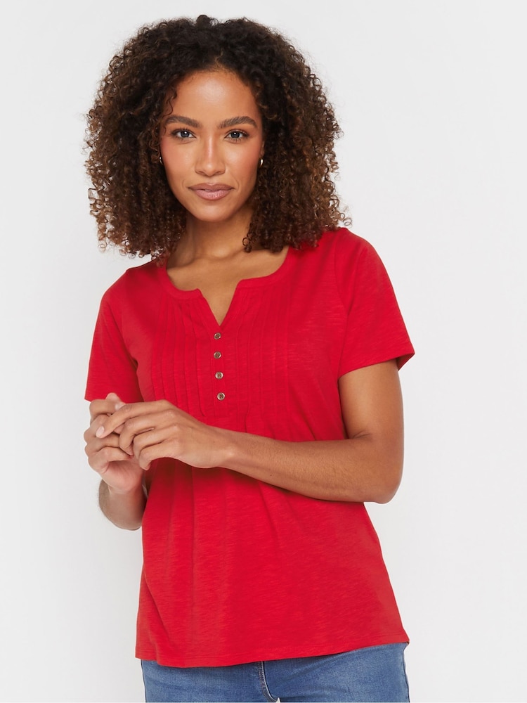 M&Co Natural Short Sleeve 100% Cotton Henley Top - Image 1 of 5