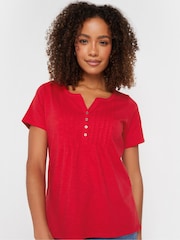 M&Co Natural Short Sleeve 100% Cotton Henley Top - Image 2 of 5