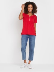 M&Co Natural Short Sleeve 100% Cotton Henley Top - Image 4 of 5