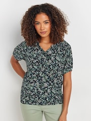 M&Co Black Short Sleeve Boho Print Top - Image 1 of 5
