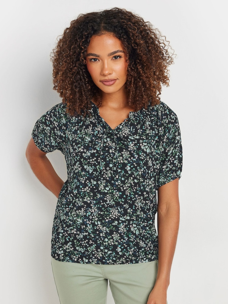 M&Co Black Short Sleeve Boho Print Top - Image 1 of 5
