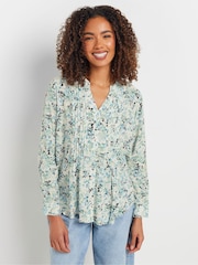 M&Co Green Pintuck Long Sleeve Printed Top - Image 1 of 5