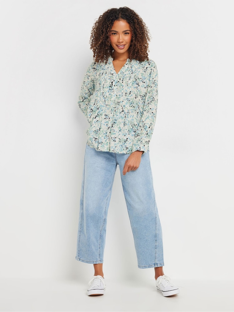 M&Co Green Pintuck Long Sleeve Printed Top - Image 2 of 5