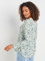 M&Co Green Pintuck Long Sleeve Printed Top - Image 3 of 5