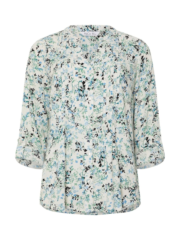M&Co Green Pintuck Long Sleeve Printed Top - Image 5 of 5