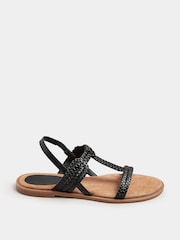 Long Tall Sally Black T Bar Plaited Leather Sandals - Image 2 of 5
