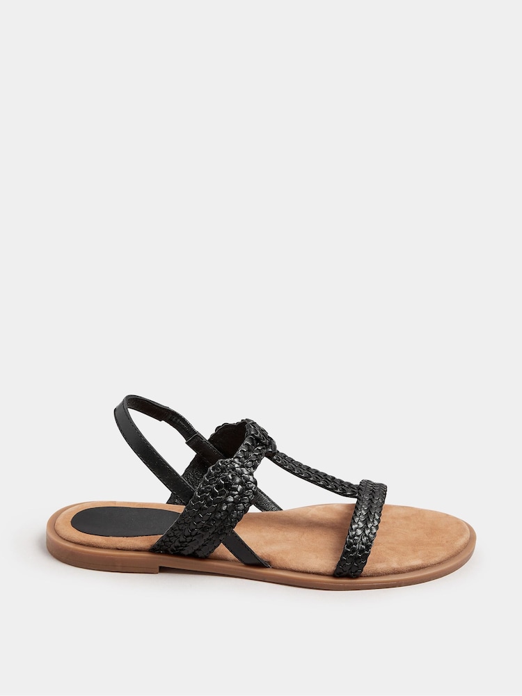 Long Tall Sally Black T Bar Plaited Leather Sandals - Image 2 of 5