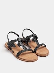 Long Tall Sally Black T Bar Plaited Leather Sandals - Image 3 of 5