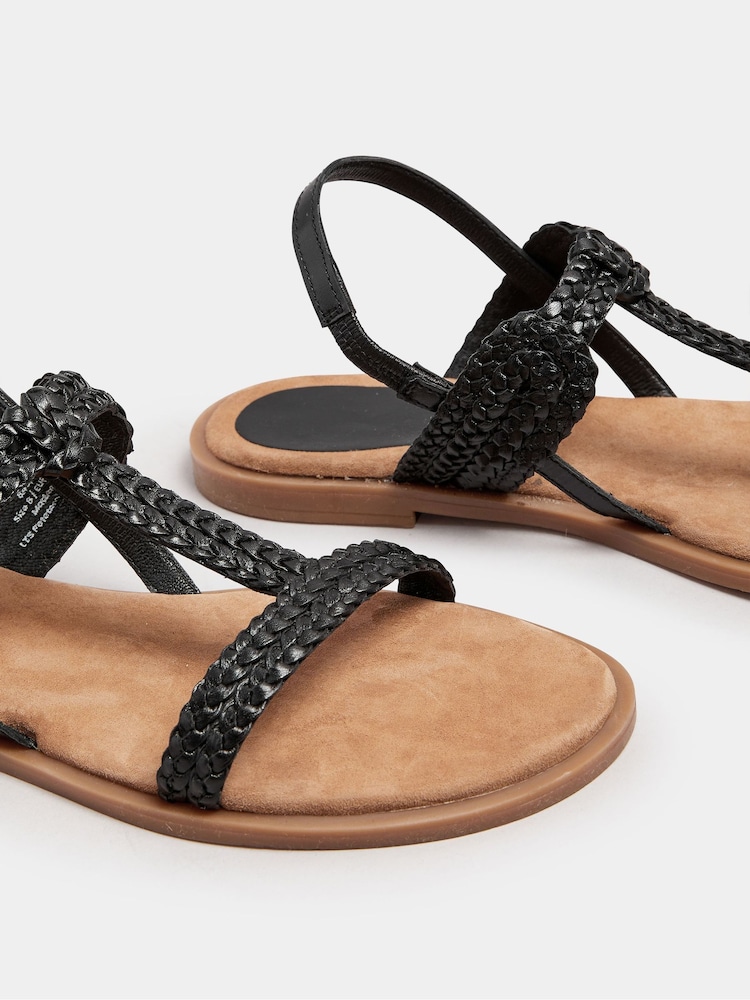 Long Tall Sally Black T Bar Plaited Leather Sandals - Image 5 of 5