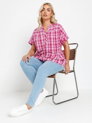 Yours Curve Pink Textured Notchneck Blouse - Image 1 of 5