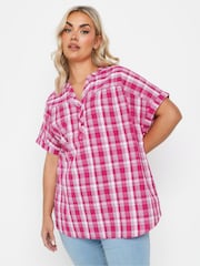 Yours Curve Pink Textured Notchneck Blouse - Image 2 of 5