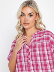 Yours Curve Pink Textured Notchneck Blouse - Image 4 of 5