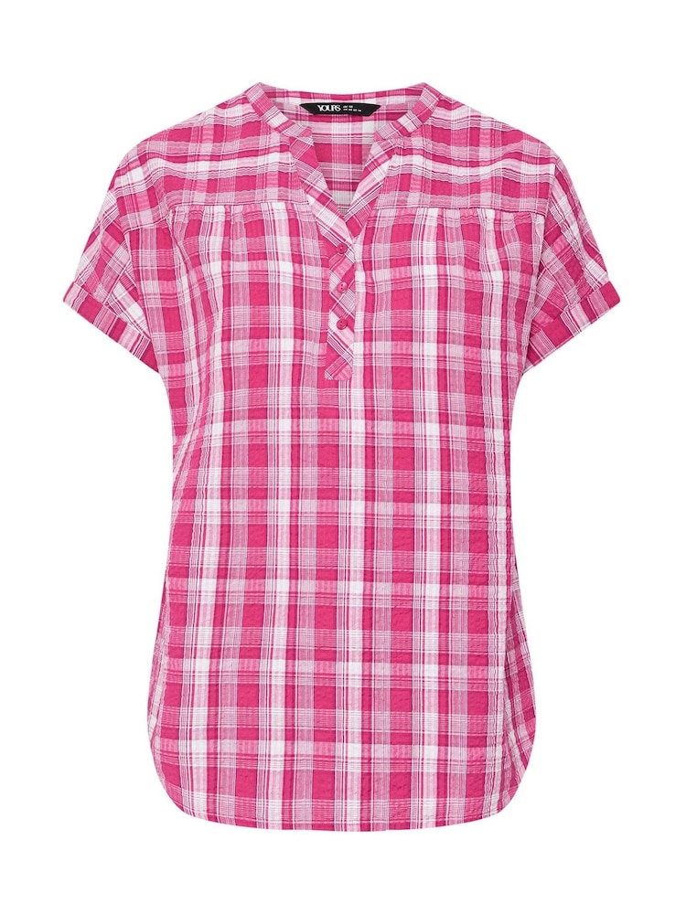 Yours Curve Pink Textured Notchneck Blouse - Image 5 of 5