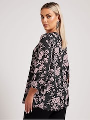 Yours Curve Black London Pleated Front Blouse - Image 2 of 5