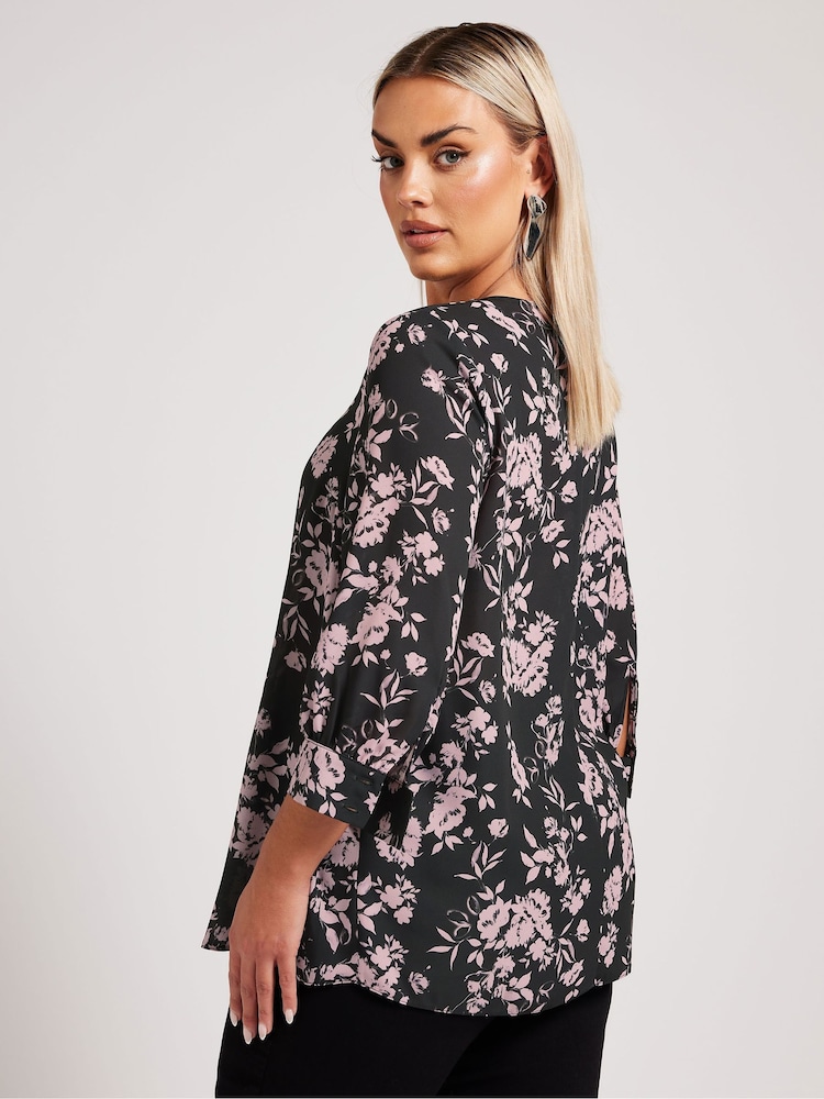 Yours Curve Black London Pleated Front Blouse - Image 2 of 5